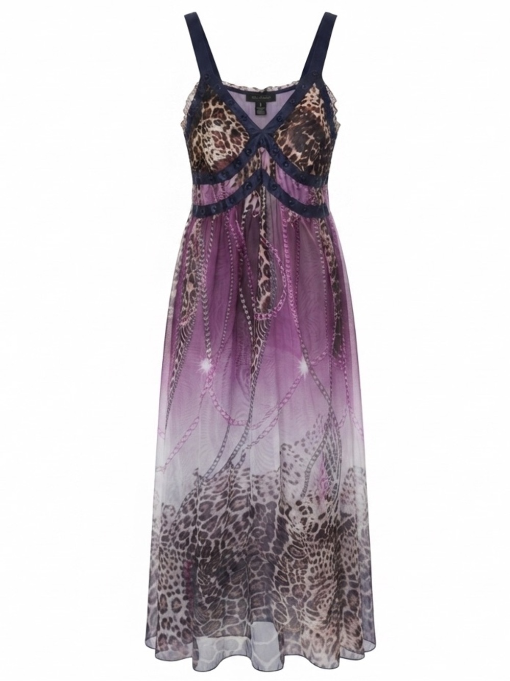 J&D Sheer Purple Multicolor Dress Leopard-Print Size XL-XXL Adjustable Strap - Picture 2 of 11